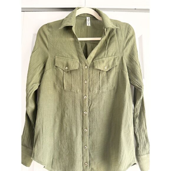 PerSeption Concept Blouse Size S Green Adjustable Long Sleeve - Picture 3 of 8